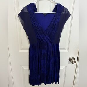 Banana Republic Royal Blue Abstract Print Ruched Faux Wrap Dress